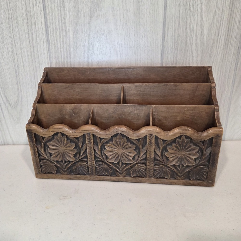 Lerner Faux Wood MCM Desk Organizer Vtg Plastic